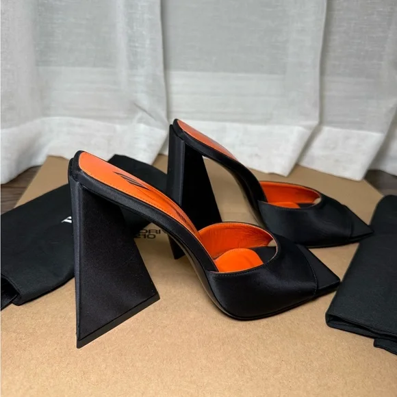 The Attico Devon Mules Black Satin Sculptural Heel EU 38 - Picture 3 of 5